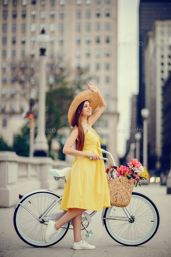 pretty girl with bicycle Stock Photo by prostooleh PhotoDune